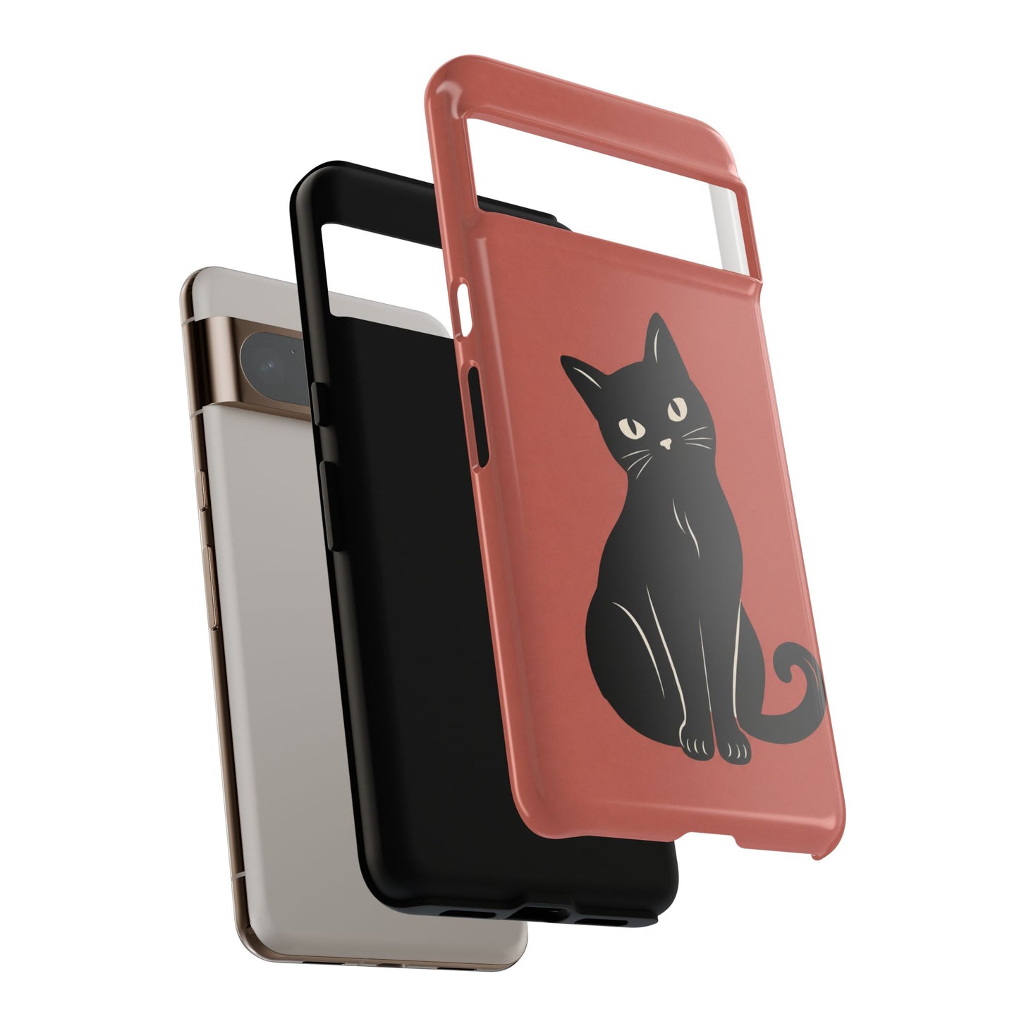 Minimalist Coral Red & Black Cat Phone Case