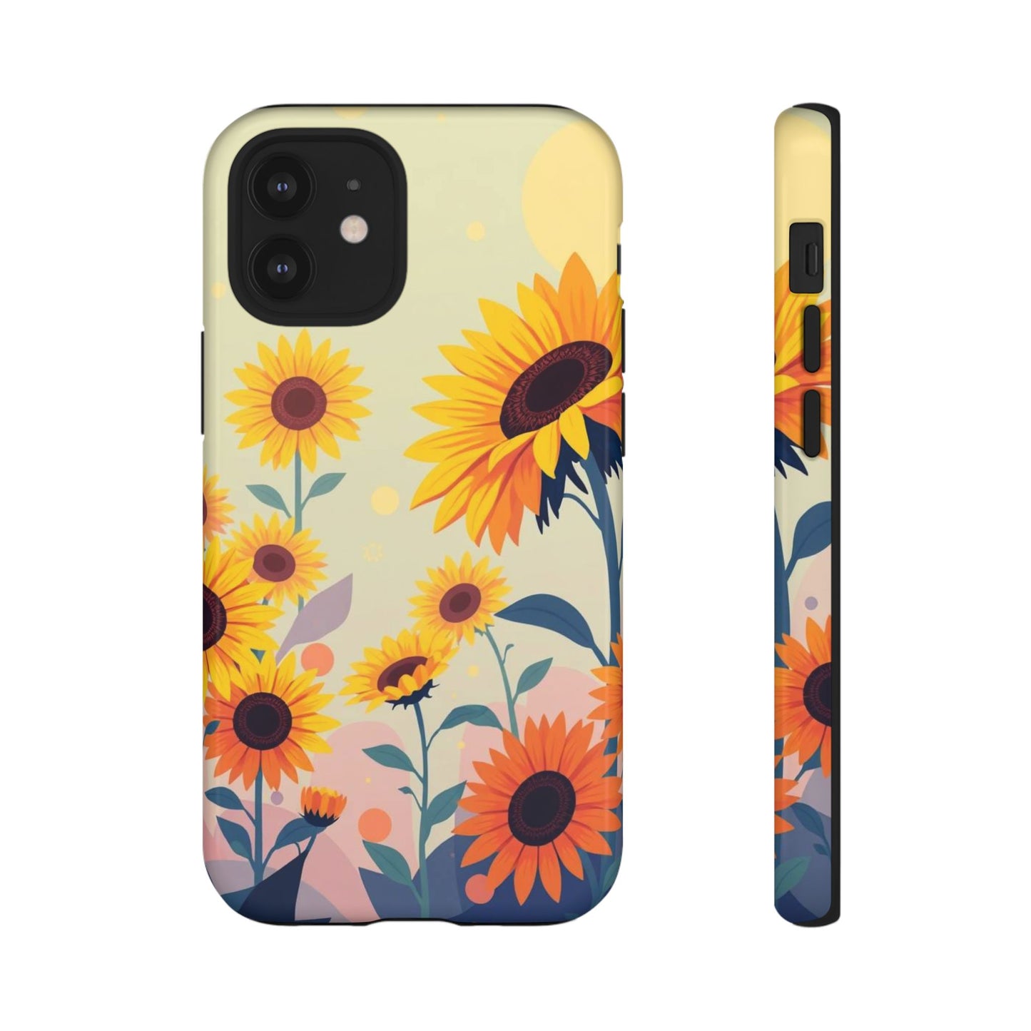 iPhone 12 Mini / Glossy Phone Case - Modern Flat Sunflower Design Phone Case