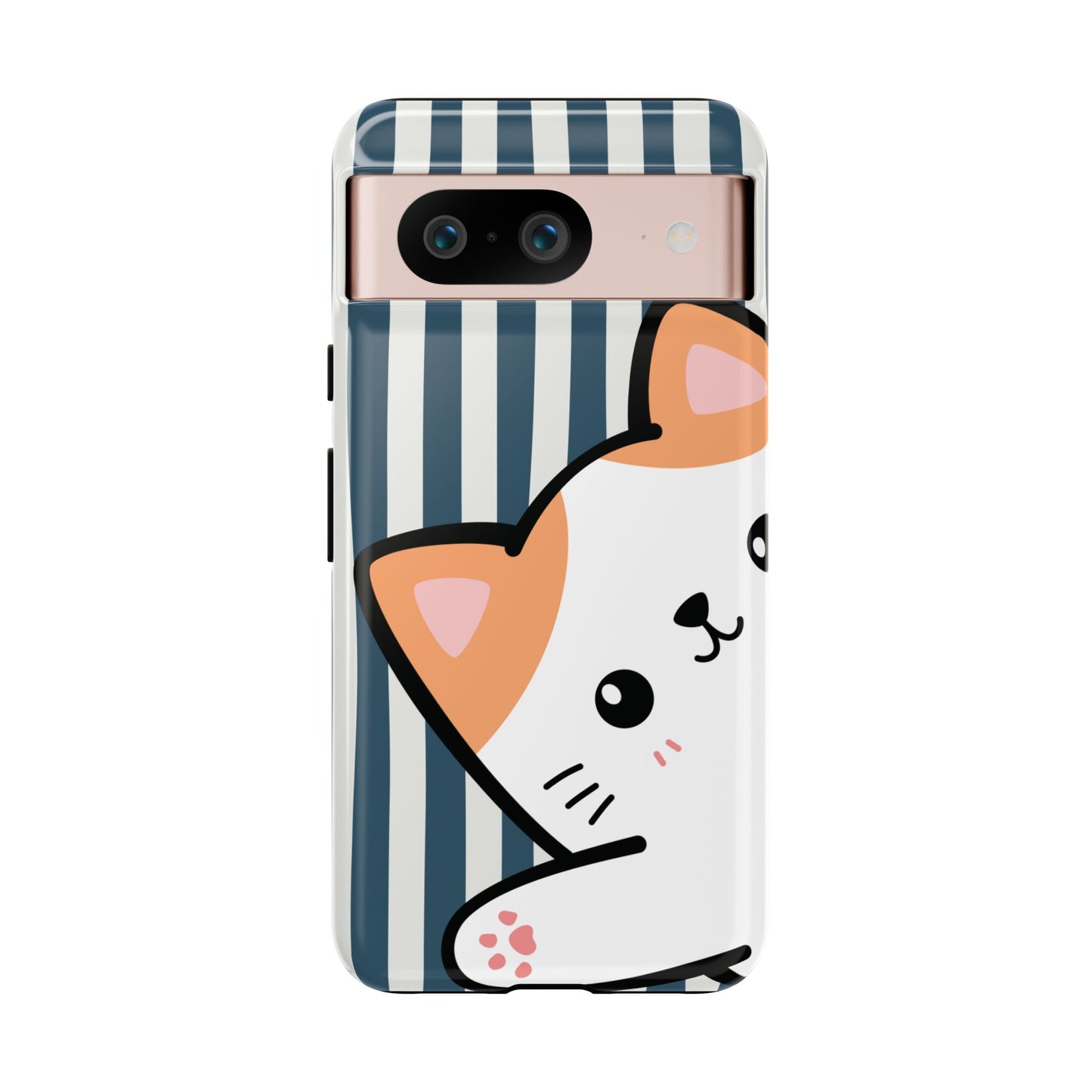 Playful Peakaboo Cat with Blue Stripe Pattern Phone Case - Blue Phone Case - Google Pixel 8 / Glossy