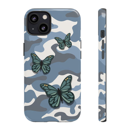 iPhone 13 / Glossy Phone Case - Light Blue Butterfly Camo Phone Case