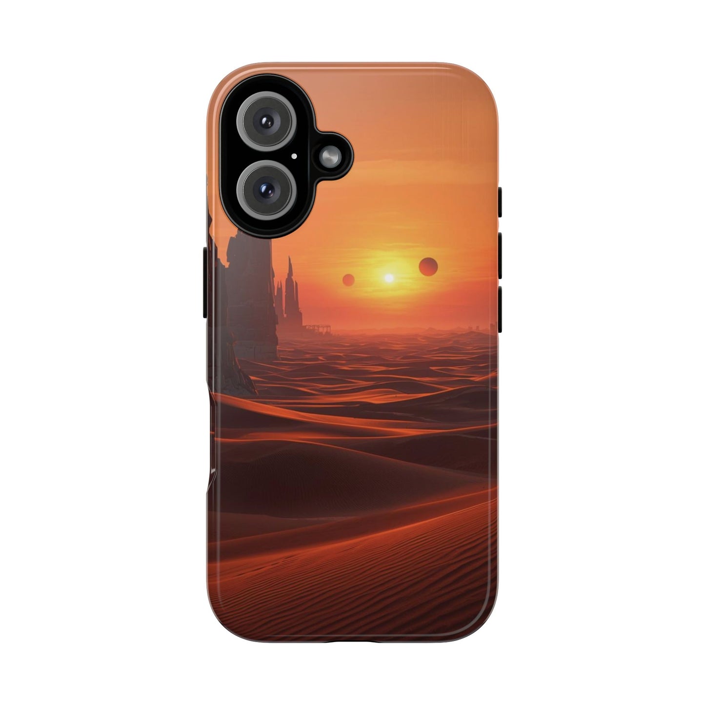 Twin Suns Desert World Sci-fi Phone Case - Orange Phone Case - iPhone 16 / Glossy