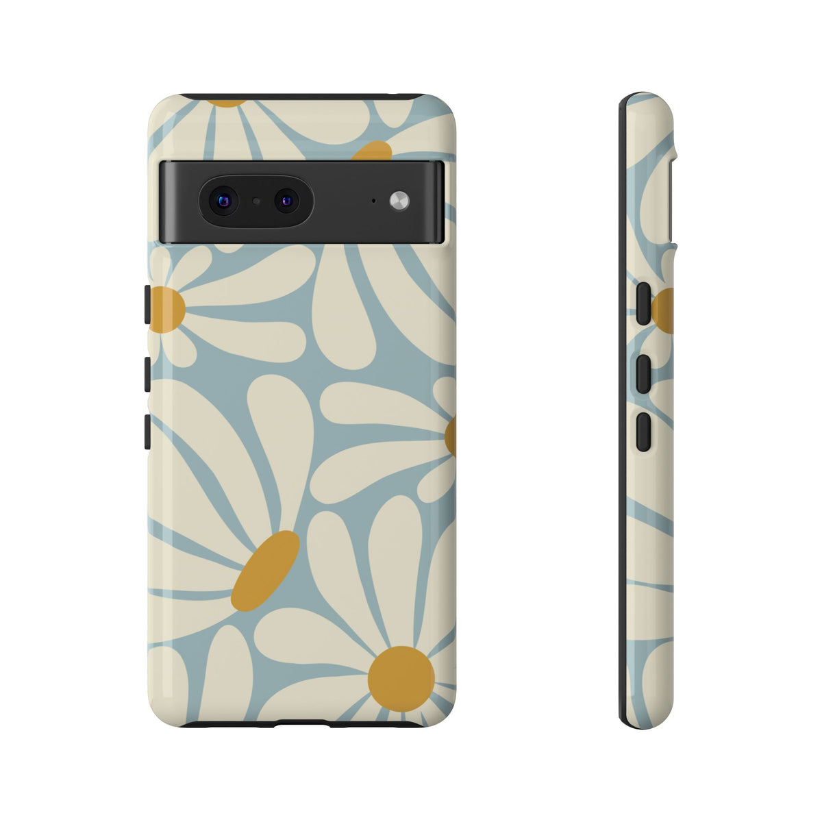 Retro Light Blue Daisy Pattern Phone Case - Blue Phone Case - Google Pixel 7 / Glossy