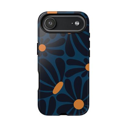 iPhone 17 Air / Glossy Phone Case - ’Dark Blue & Orange Daisy Pattern’ Phone Case