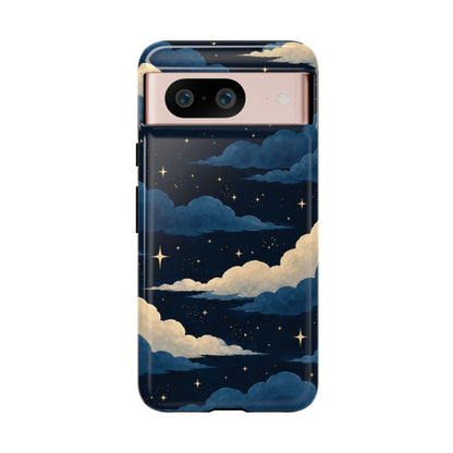 Illustrated Navy Blue Clouds & Stars Phone Case