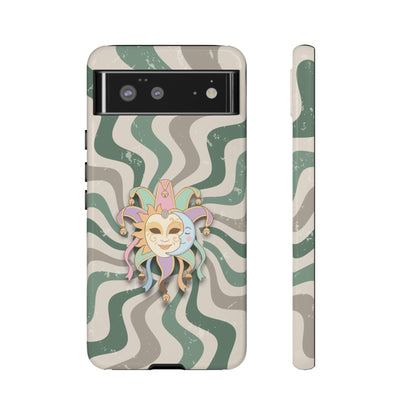 Google Pixel 6 / Glossy Phone Case - Sun & Moon Jester Mask – Green Retro Wave Phone Case