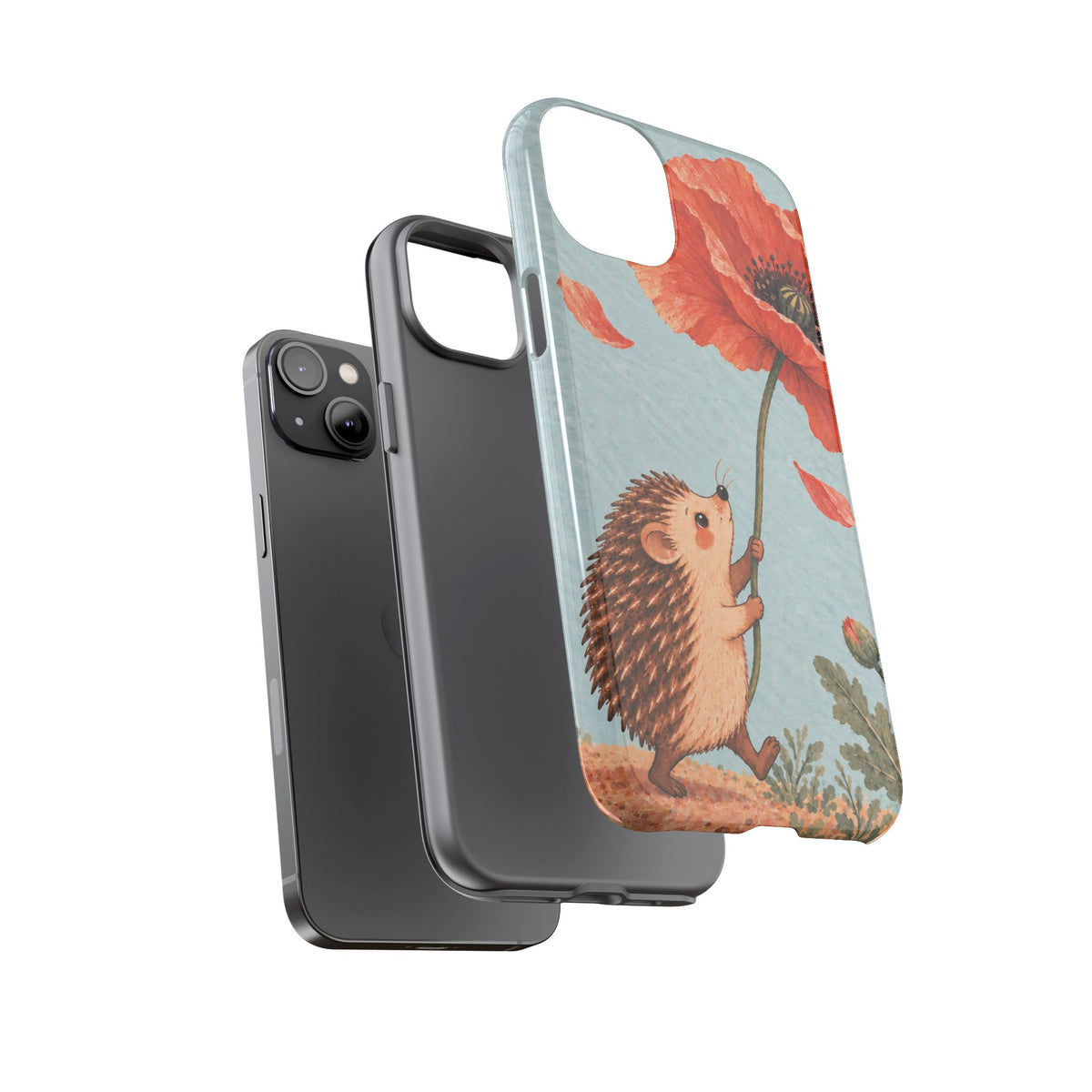 Whimsical Pale Blue Hedgehog and Poppy Phone Case - Blue Phone Case