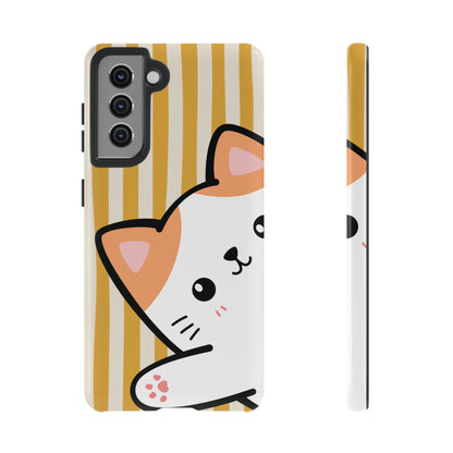 Playful Peakaboo Cat with Yellow Stripe Pattern Phone Case - Yellow Phone Case - Samsung Galaxy S21 / Glossy