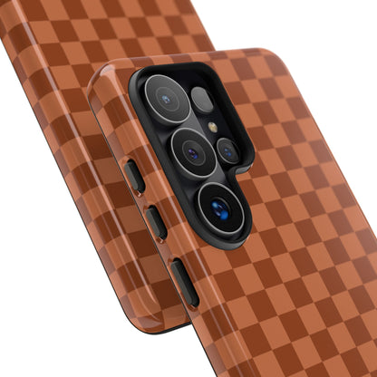 Bold Brown Small Checked Pattern Phone Case - Brown Phone Case