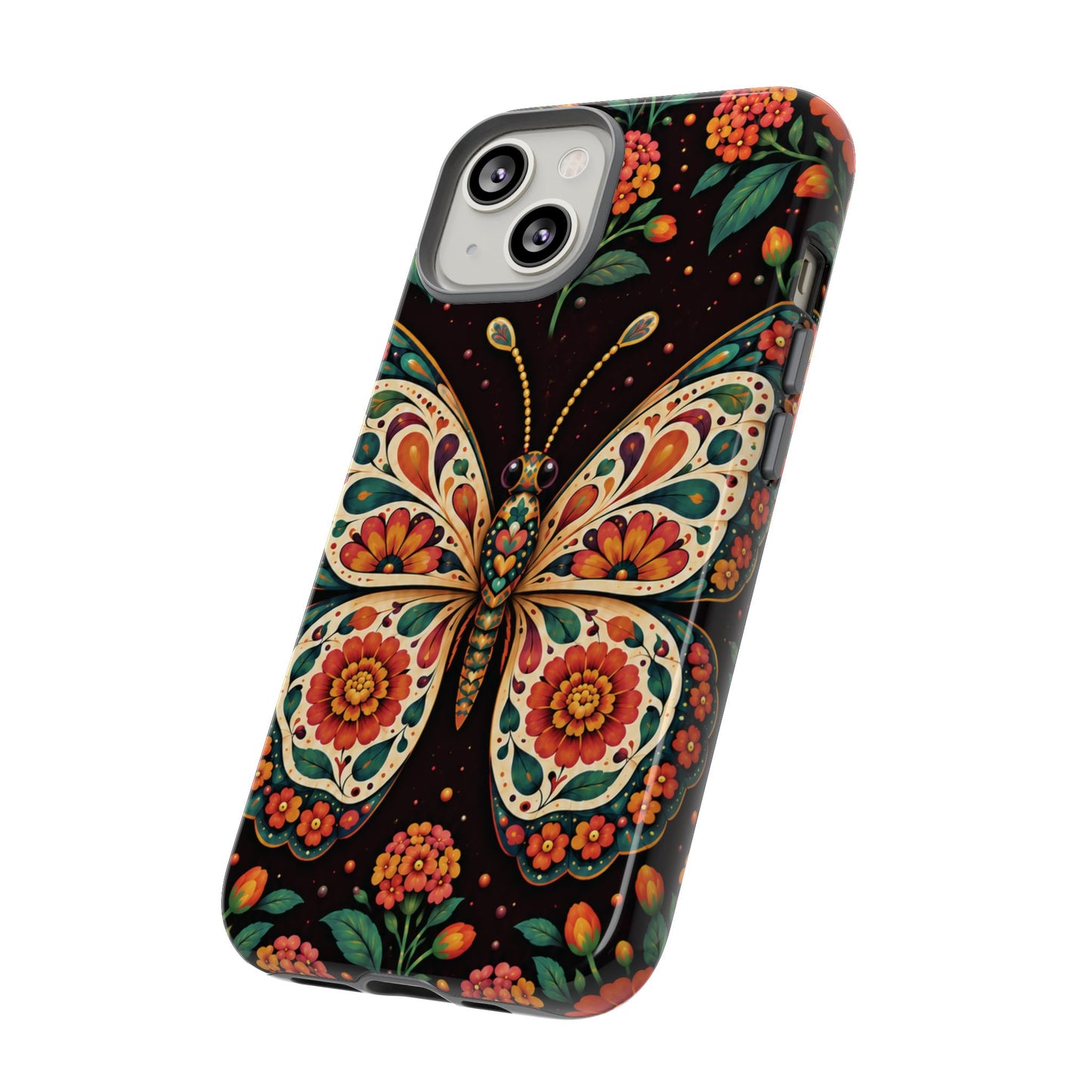 Vibrant Terracotta and Teal Calavera Butterfly Phone Case - Multicolor Phone Case