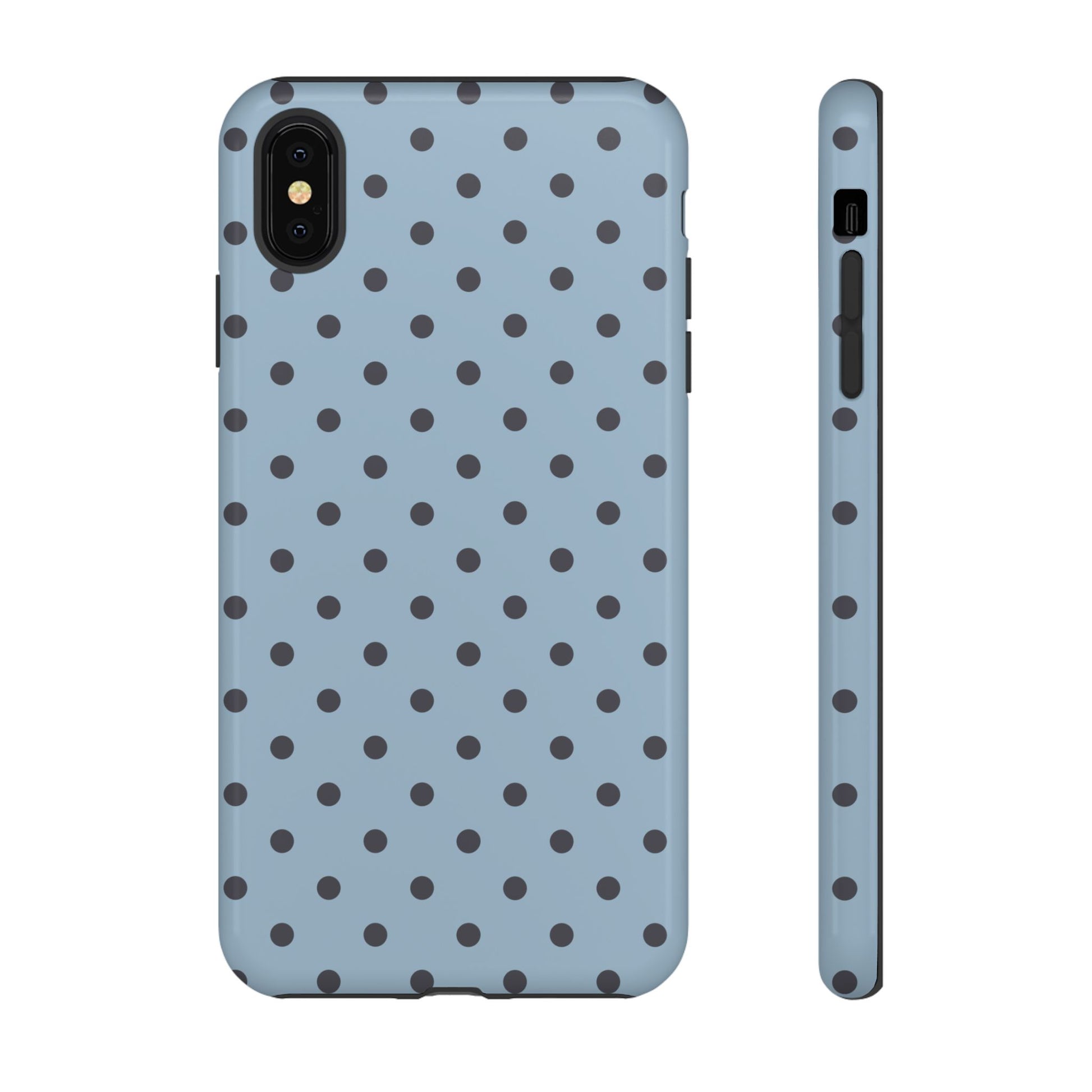 iPhone XS MAX / Glossy Phone Case - Light Blue with Dark Blue Dot Pattern Phone Case
