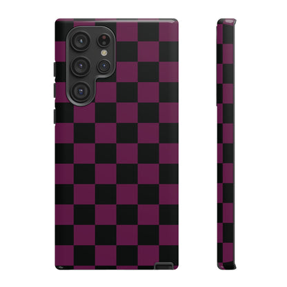 Samsung Galaxy S22 Ultra / Glossy Phone Case - Trendy Plum & Black Checked Pattern Phone Case