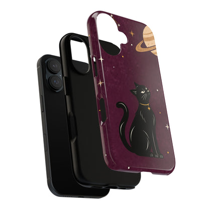 Whimsical Plum Celestial Black Cat Phone Case