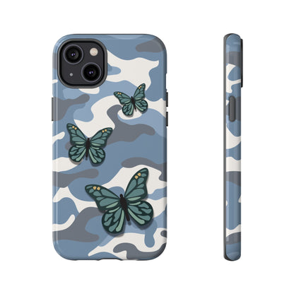 iPhone 14 Plus / Glossy Phone Case - Light Blue Butterfly Camo Phone Case