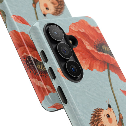 Whimsical Pale Blue Hedgehog and Poppy Phone Case - Blue Phone Case