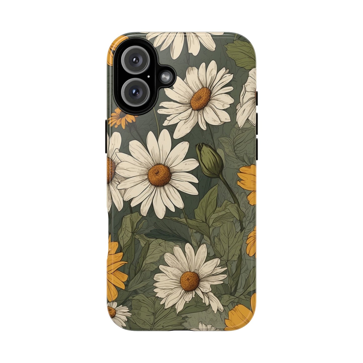 iPhone 16 Plus / Glossy Phone Case - Boho Chic Daisies Floral Pattern ’White & Yellow’ Phone Case