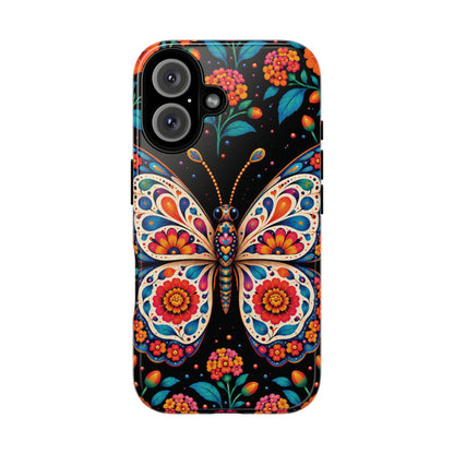 Vibrant Orange and Turquoise Calavera Butterfly Phone Case - Multicolor Phone Case - iPhone 16 / Glossy