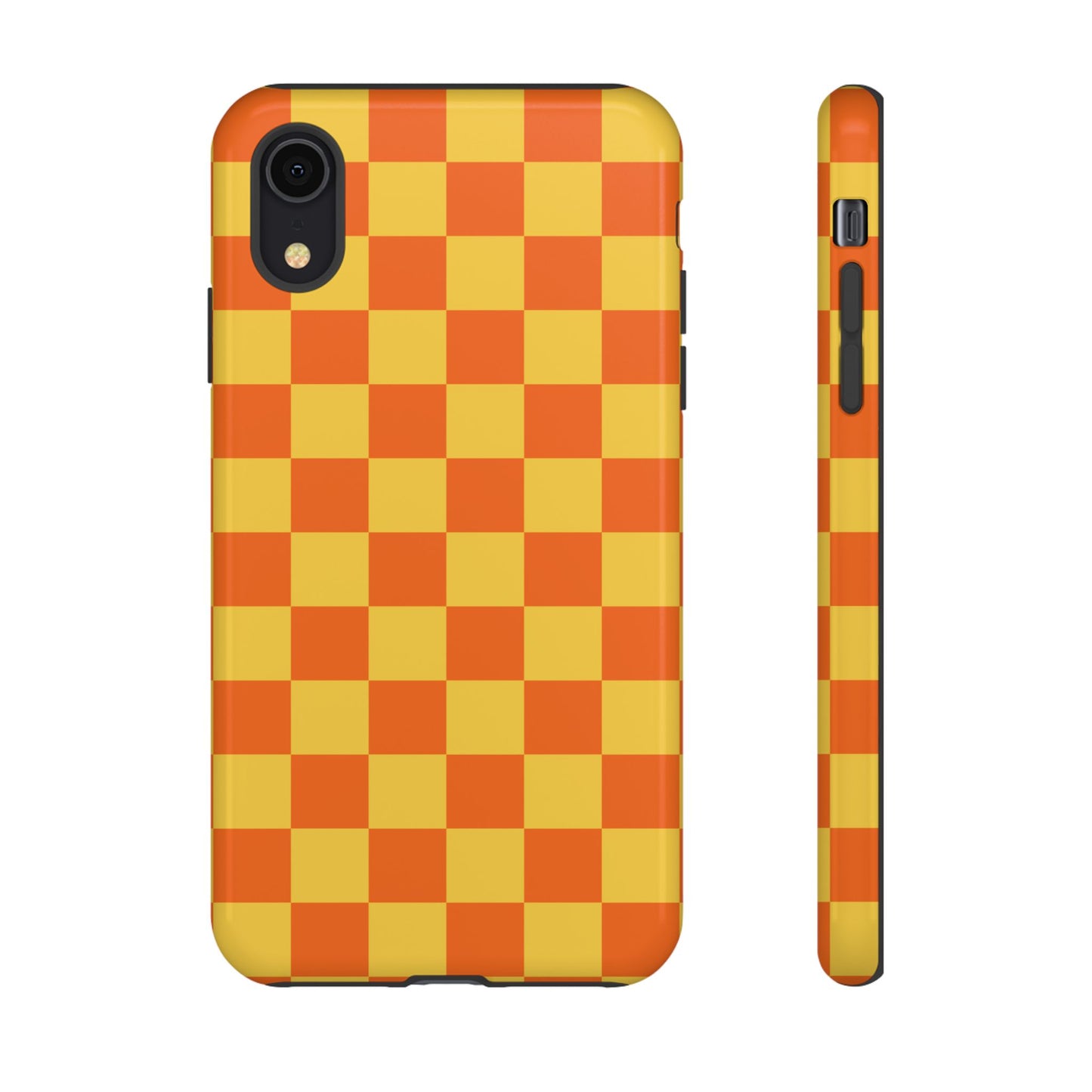iPhone XR / Glossy Phone Case - Trendy Orange & Yellow Checked Pattern Phone Case