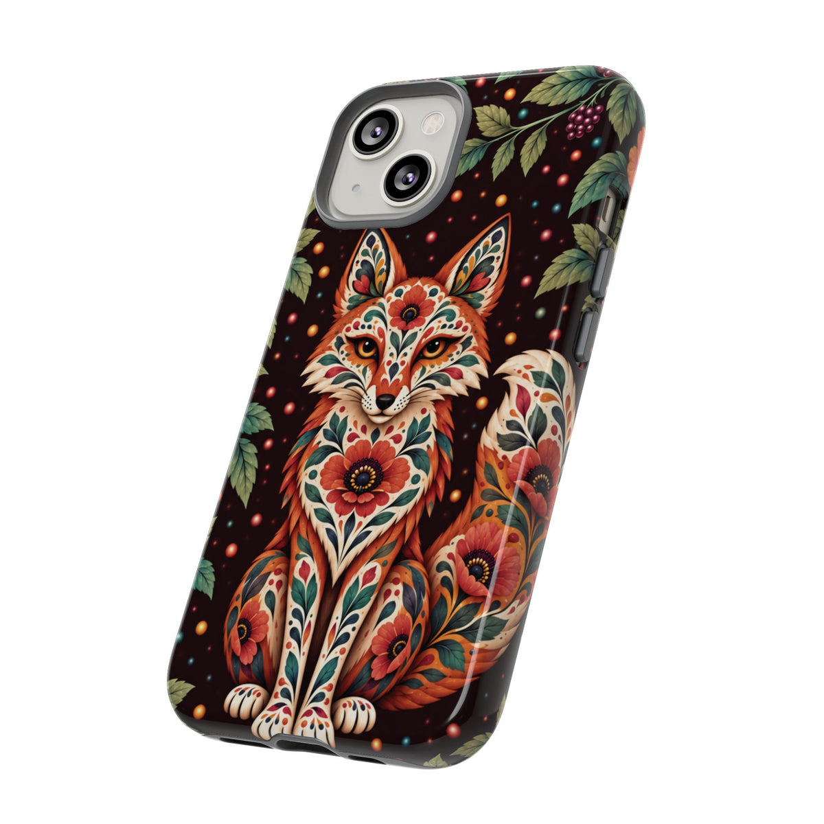 Vibrant Terracotta and Teal Calavera Fox Phone Case - Multicolor Phone Case