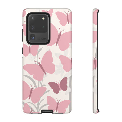 Samsung Galaxy S20 Ultra / Glossy Phone Case - Minimalist Cream & Pink Butterfly Pattern Phone Case