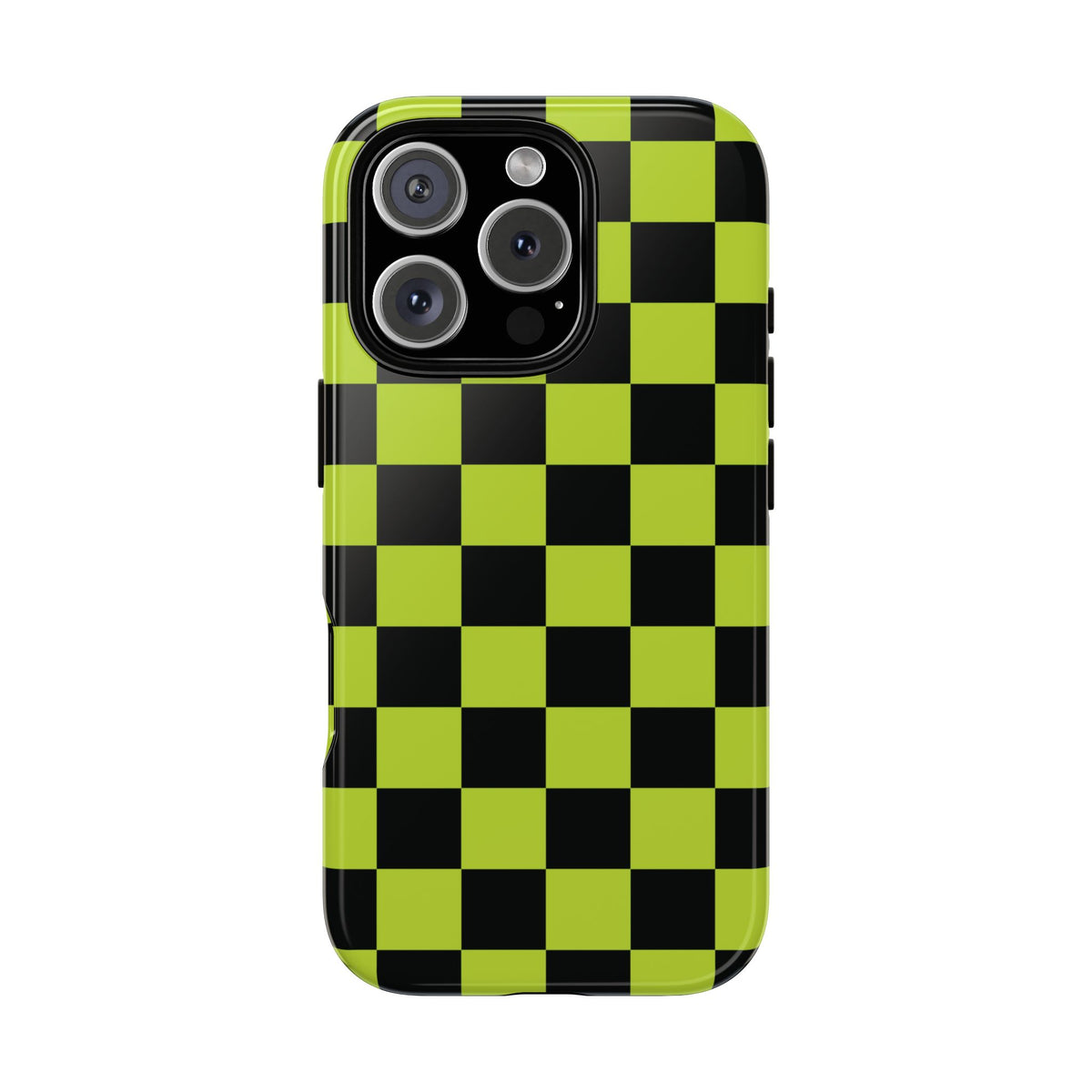 Trendy Neon Lime Green & Black Checked Pattern Phone Case - Green Phone Case - iPhone 16 Pro / Glossy