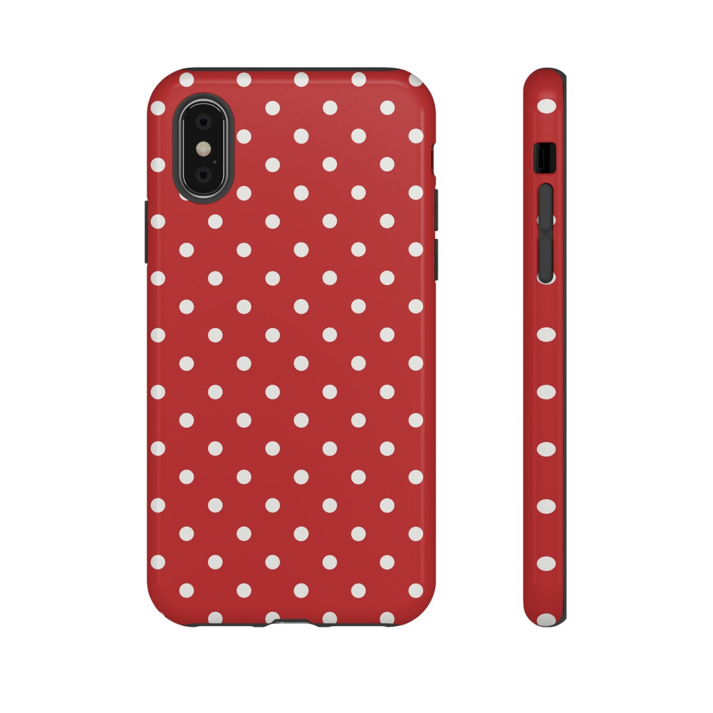 iPhone X / Glossy Phone Case - Red with White Dot Pattern Phone Case