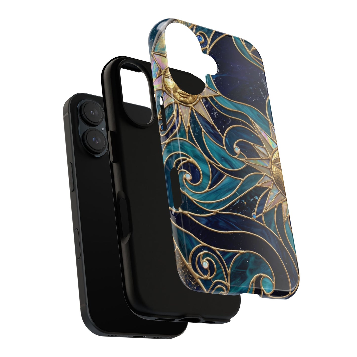 Elegant Teal & Gold Celestial Suns Phone Case