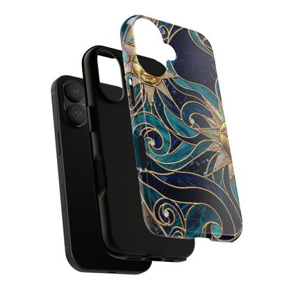 Elegant Teal & Gold Celestial Suns Phone Case