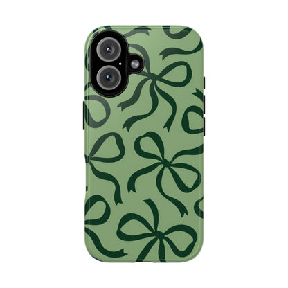 Bold Sage Green and Forest Green Bow Pattern Phone Case
