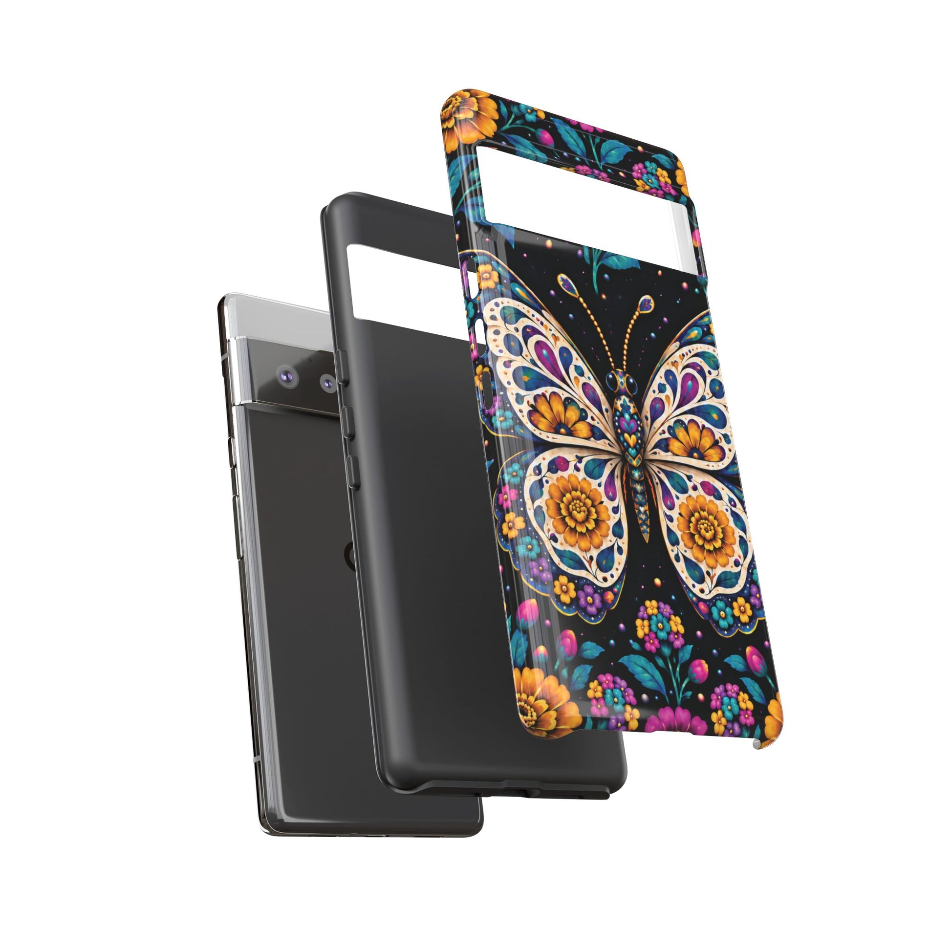 Vibrant Purple and Teal Calavera Butterfly Phone Case - Multicolor Phone Case