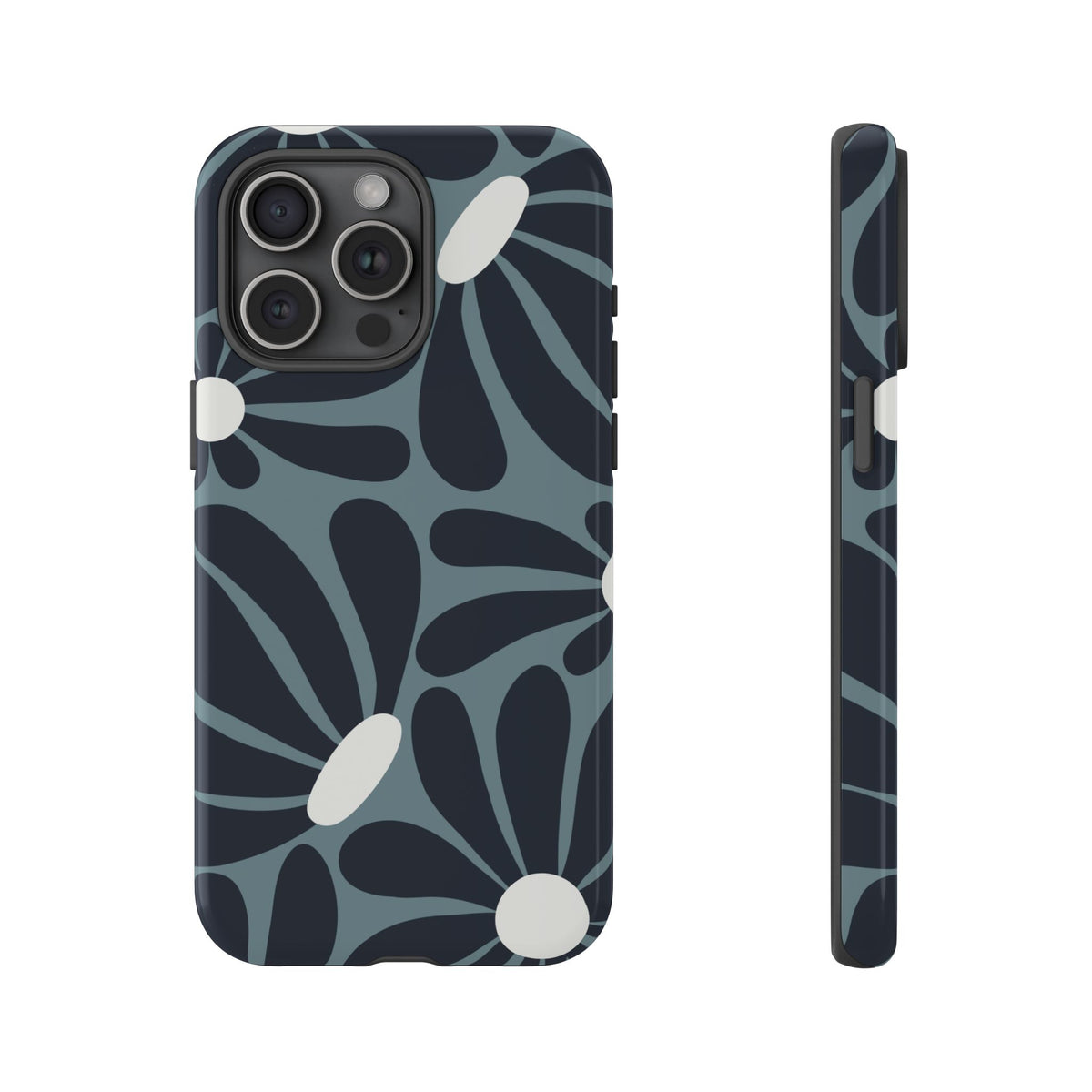 Retro Navy Blue & White Daisy Pattern Phone Case - Blue Phone Case - iPhone 15 Pro Max / Glossy