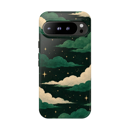 Illustrated Emerald Green Clouds & Stars Phone Case