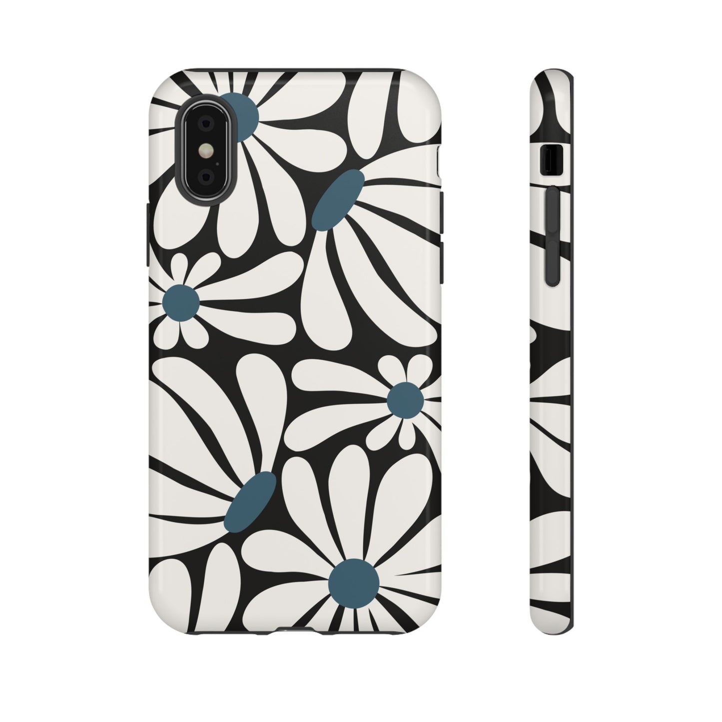 iPhone X / Glossy Phone Case - Retro Black Daisy Pattern Phone Case