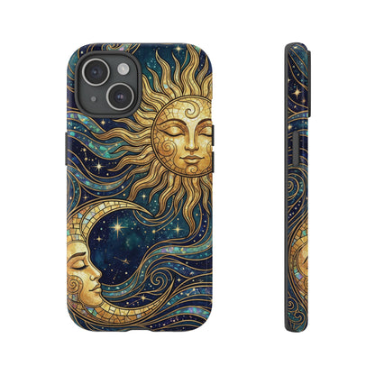 Elegant Teal & Gold Sun and Moon Phone Case
