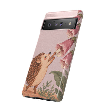 Whimsical Blush Pink Hedgehog and Foxglove Phone Case - Pink Phone Case