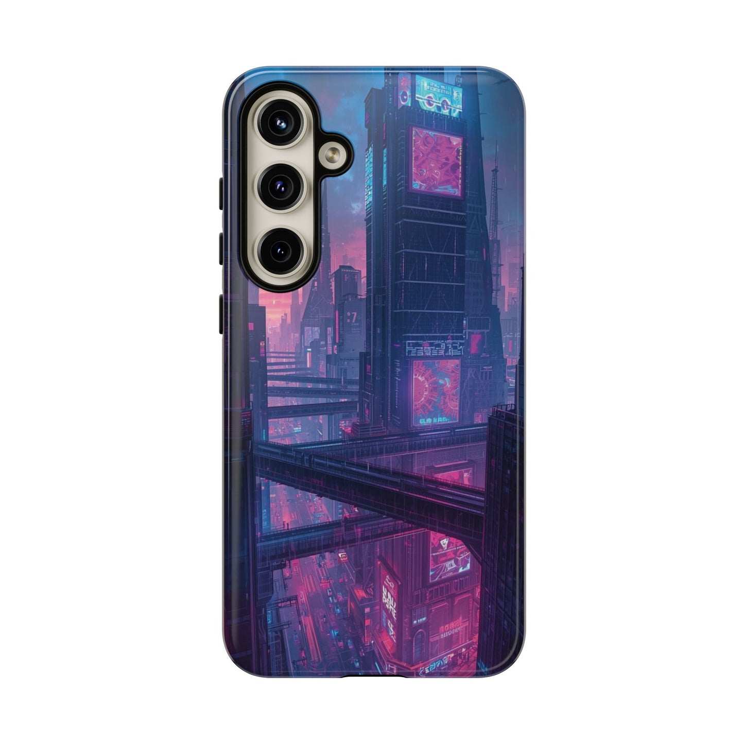 Neon Cyberpunk Megacity Sci-fi Phone Case - Blue Phone Case - Samsung Galaxy S24 Plus / Glossy