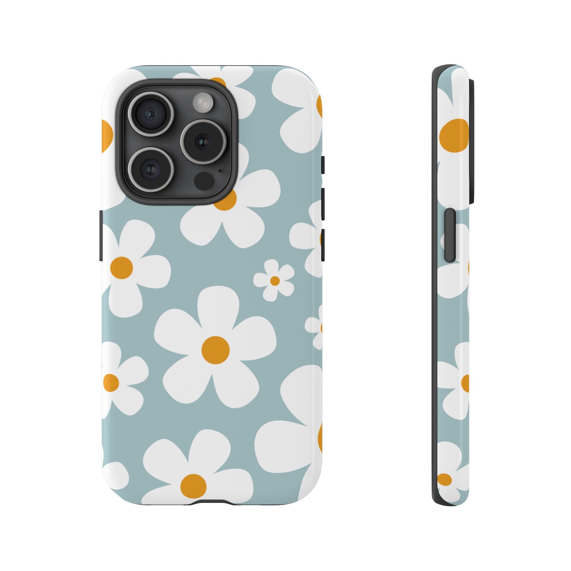 Cute Blue Daisy Pattern Phone Case - Blue Phone Case - iPhone 15 Pro / Glossy