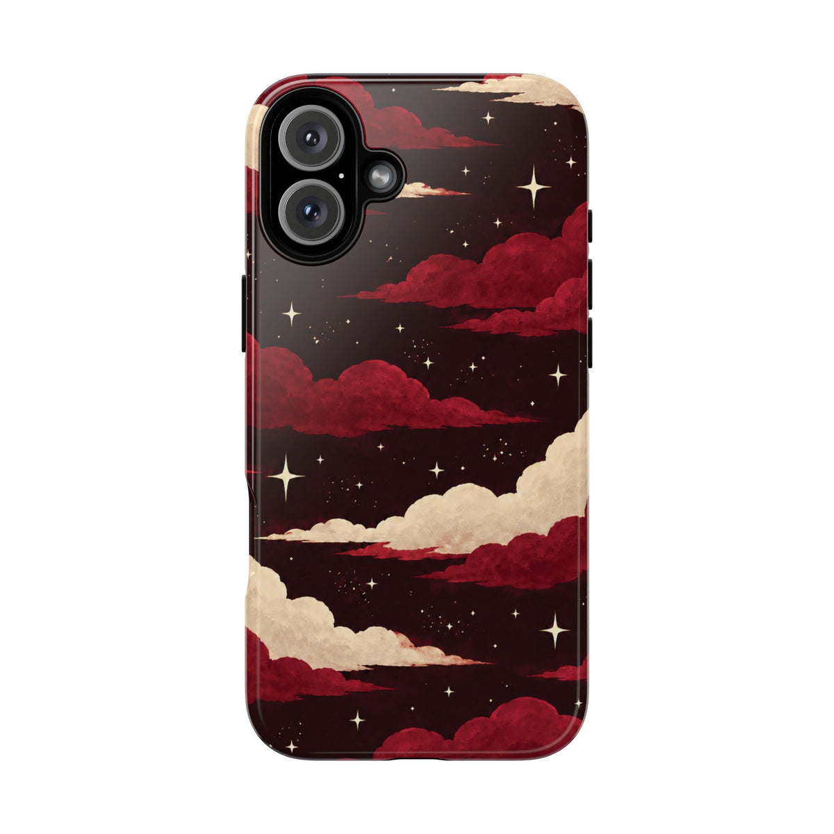 Illustrated Crimson Red Clouds & Stars Phone Case