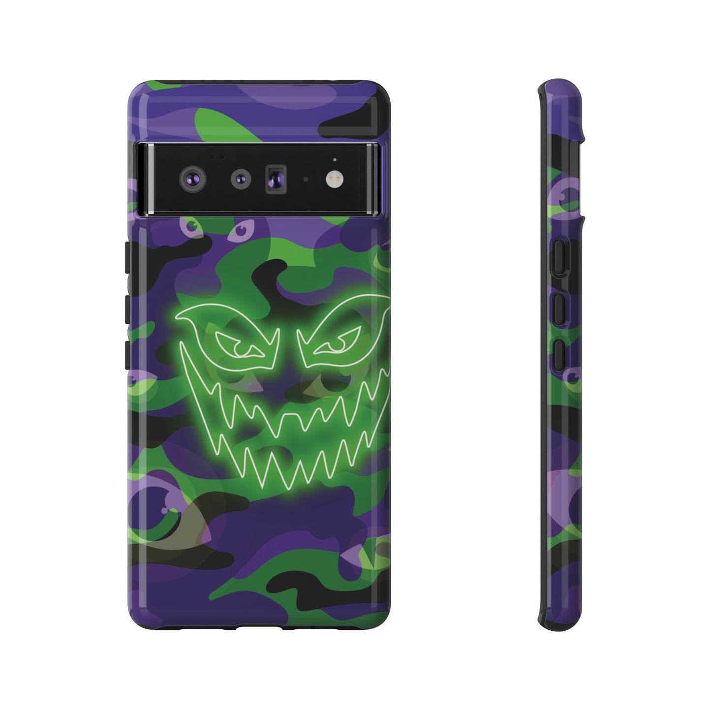 Google Pixel 6 Pro / Glossy Phone Case - Green & Purple Neon Face Camo Phone Case