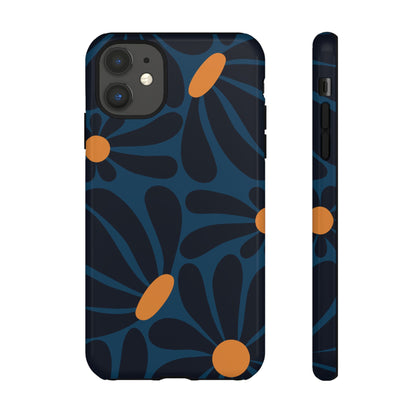 Dark Blue & Orange Daisy Pattern Phone Case - Blue Phone Case - iPhone 11 / Glossy