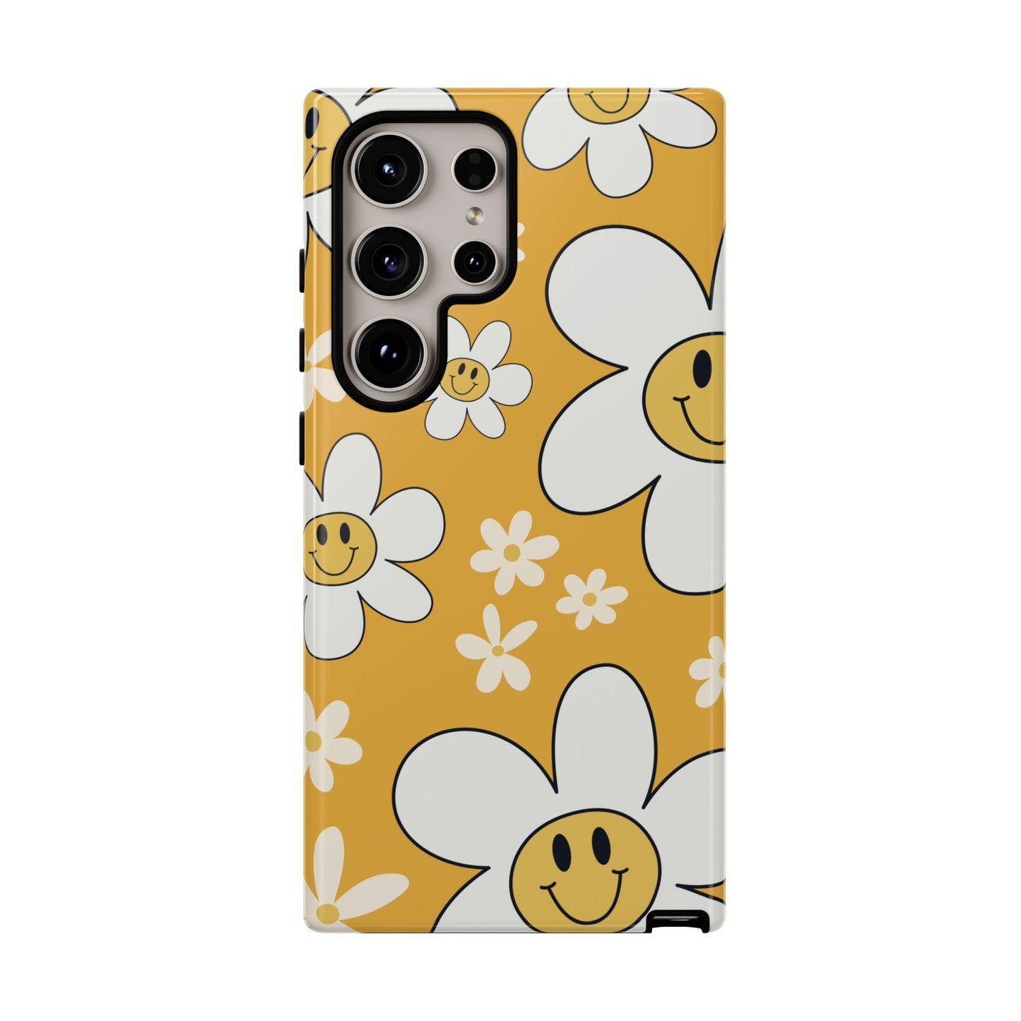 Fun Retro Daisy Pattern with Yellow Background Phone Case - Yellow Phone Case - Samsung Galaxy S24 Ultra / Glossy