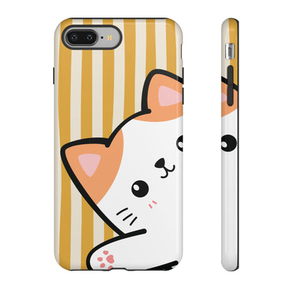 iPhone 8 Plus / Glossy Phone Case - Peakaboo Cat with Yellow Stripe Pattern Phone Case