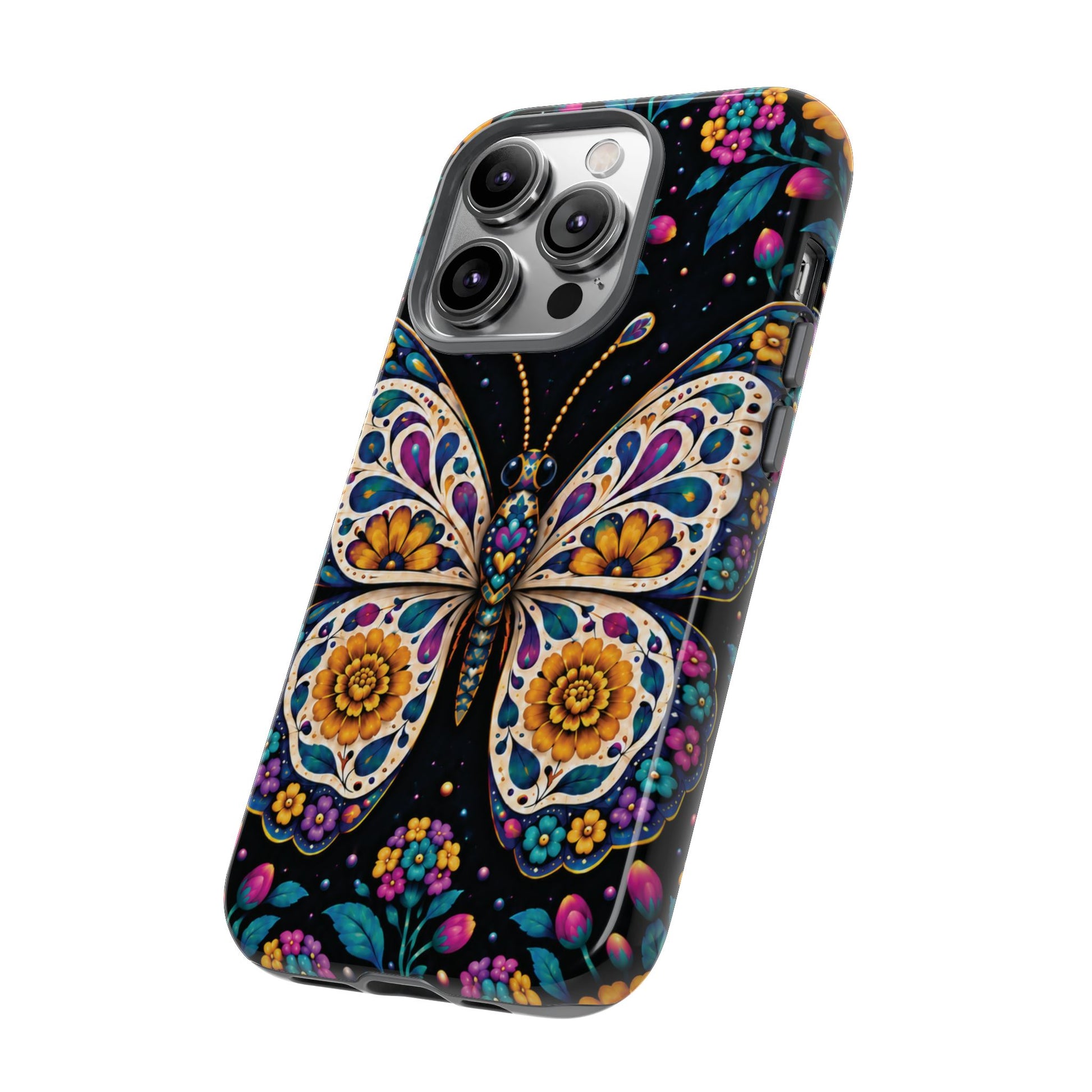 Vibrant Purple and Teal Calavera Butterfly Phone Case - Multicolor Phone Case