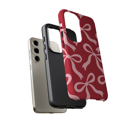 Bold Raspberry Red and Blush Pink Bow Pattern Phone Case - Red Phone Case