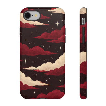 Illustrated Crimson Red Clouds & Stars Phone Case