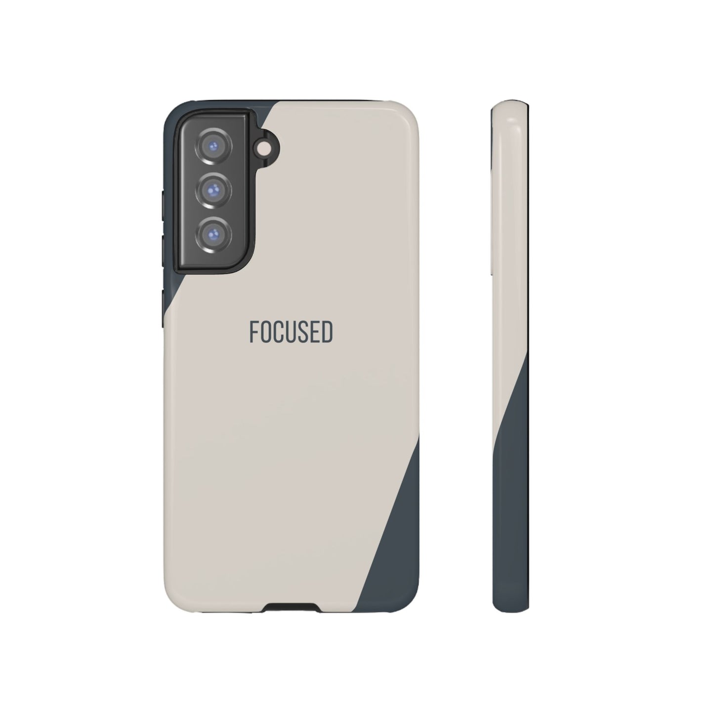 Samsung Galaxy S21 FE / Glossy Phone Case - Sassy Statement Case ’Focused’ in Beige & Blue