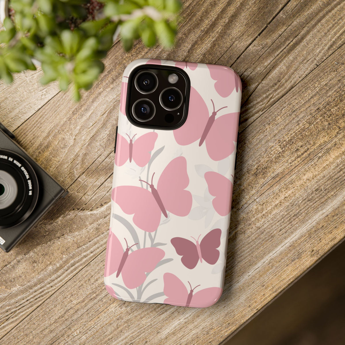 Minimalist Cream & Pink Butterfly Pattern Phone Case - White Phone Case