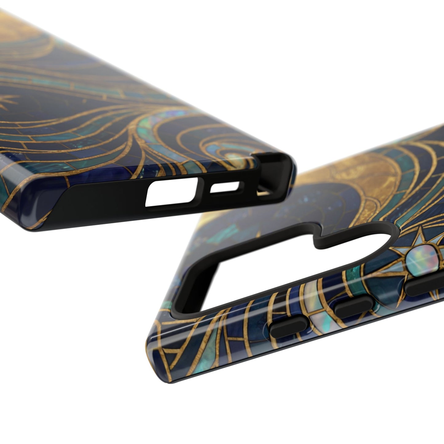 Elegant Navy & Gold Crescent Moon Mosaic Phone Case