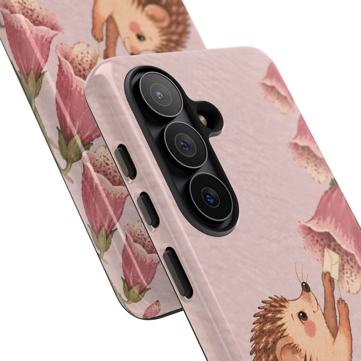 Whimsical Blush Pink Hedgehog and Foxglove Phone Case - Pink Phone Case