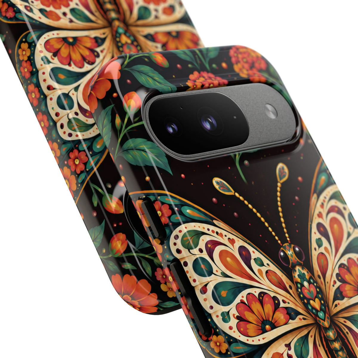 Vibrant Terracotta and Teal Calavera Butterfly Phone Case - Multicolor Phone Case