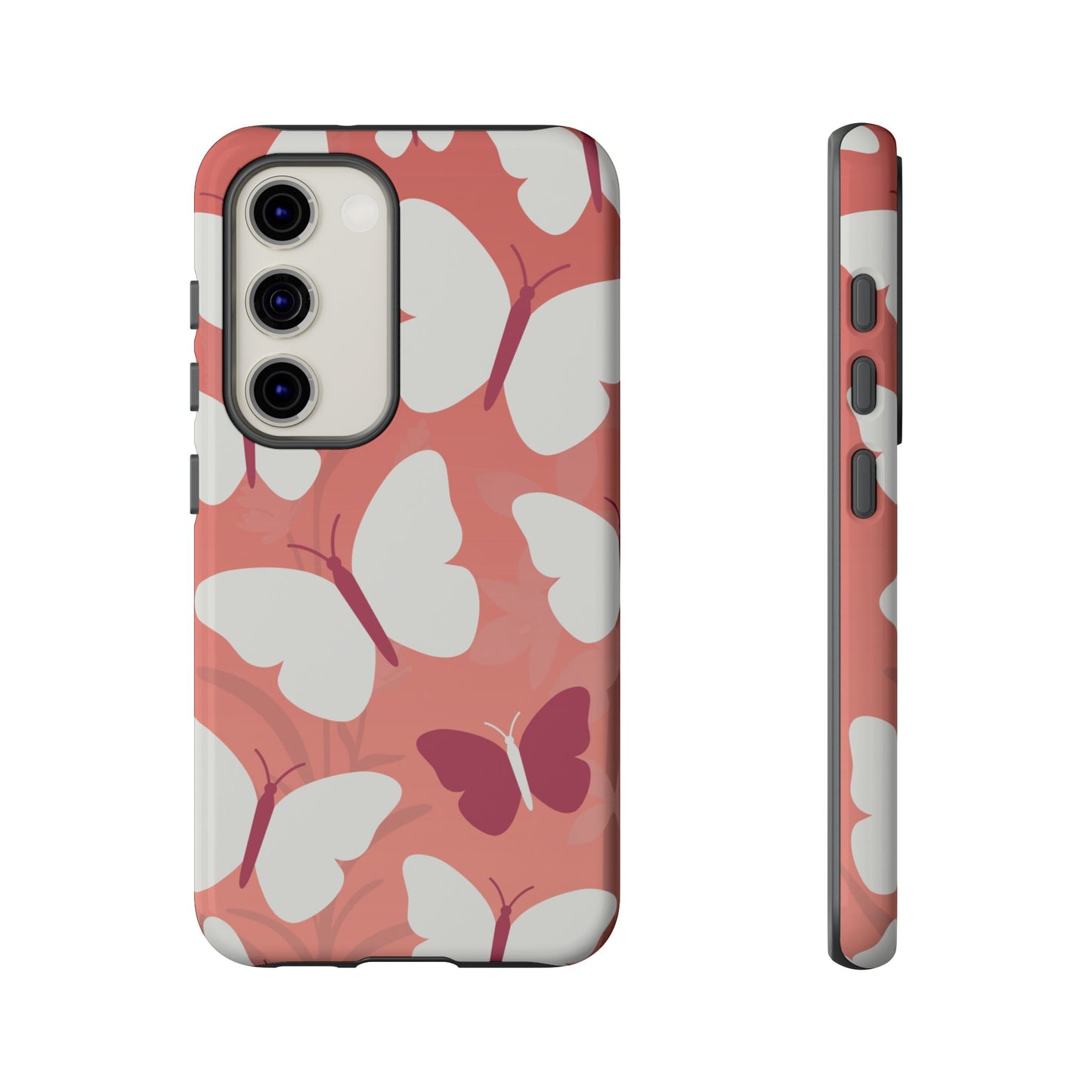 Samsung Galaxy S23 / Glossy Phone Case - Minimalist Pink Butterfly Pattern Phone Case